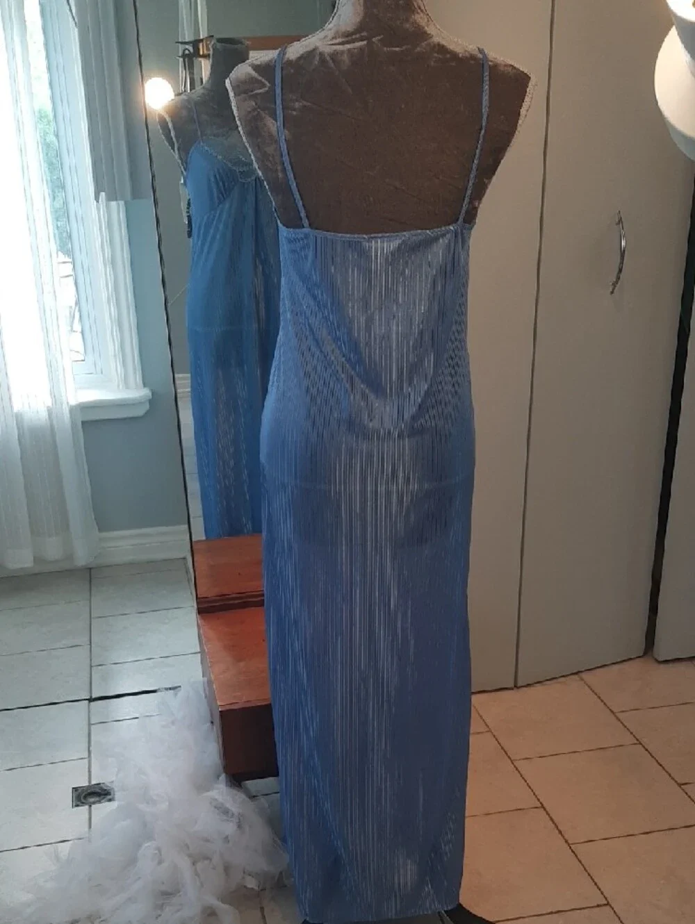🦋COORD SET🦋BUTTERFLY Light Blue VINTAGE Negligee+Wrap Robe Self-Tie Belt Sz M - Picture 10 of 11